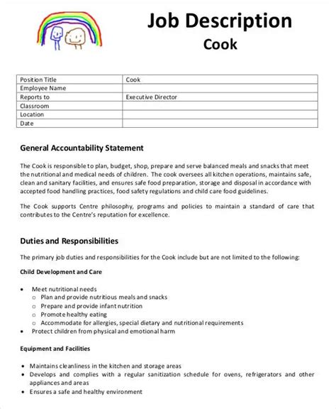 School Cook Job Description Sample