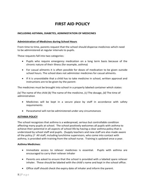 School First Aid Policy Example