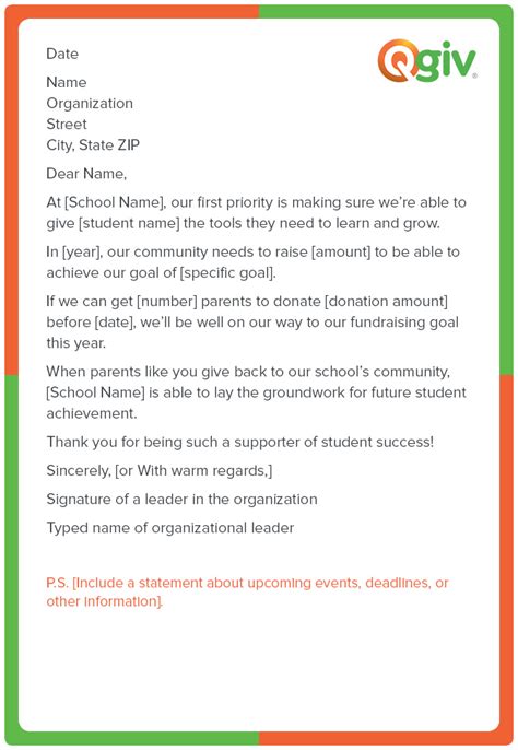 school fundraising letter template