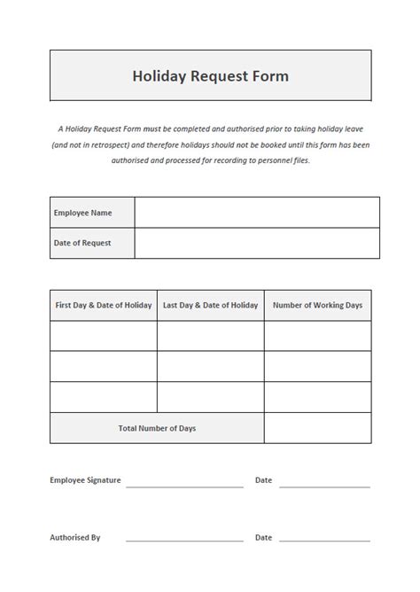 school holiday request form template