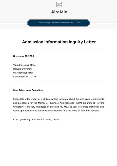 School Inquiry Email Sample