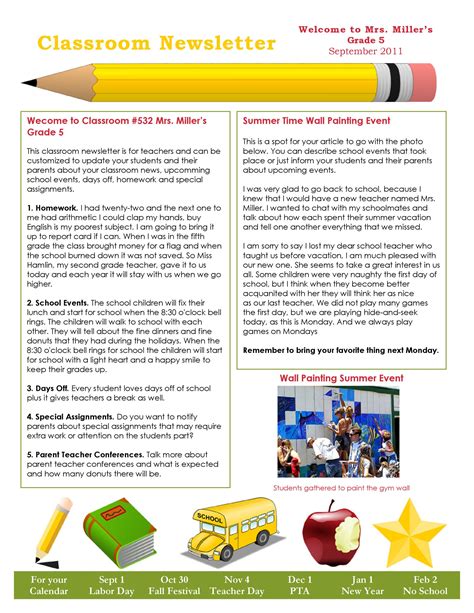 school newsletter examples for middle schools