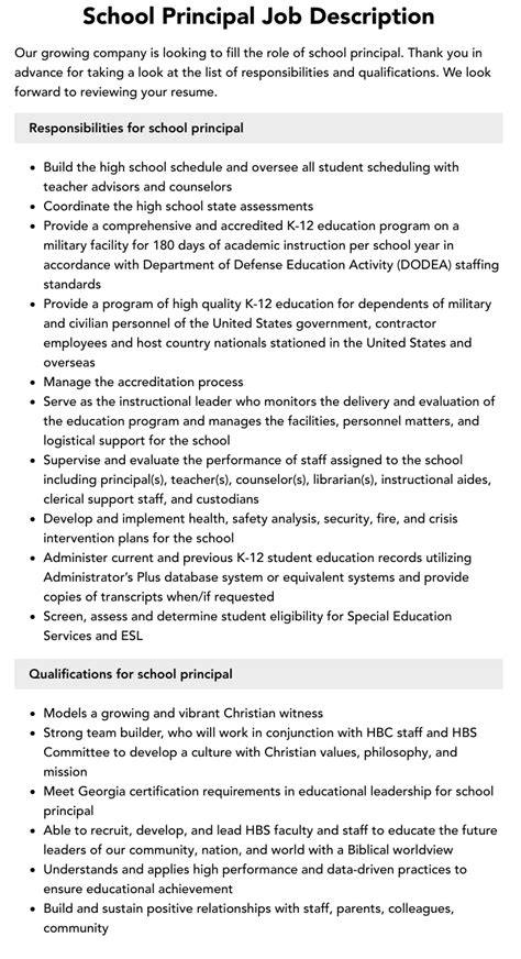 school principal job description pdf format