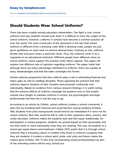 School Uniform Discursive Essay