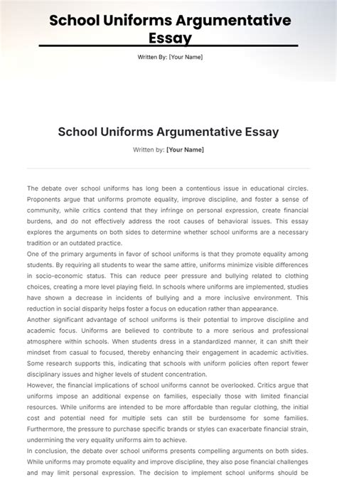 School Uniforms Argumentative Paper