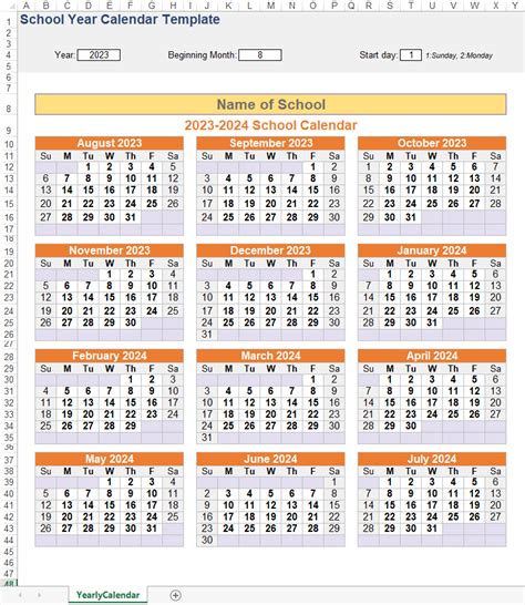 School Year Calendar Template