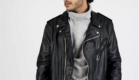 Schott NYC Men's Biker Leather Long Sleeve Jacket, Black,... https