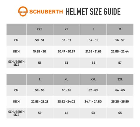 Schuberth Helmet Size Chart