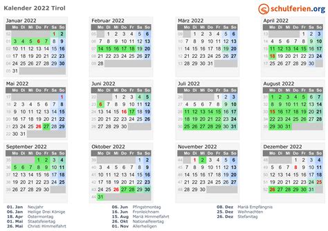 Kalender 2022 Österreich / Jahresplaner mit feiertagen