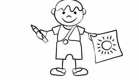 Kind in der Kinderkrippe Zeichnung, Bild schwarz-weiss, Clipart, Comic