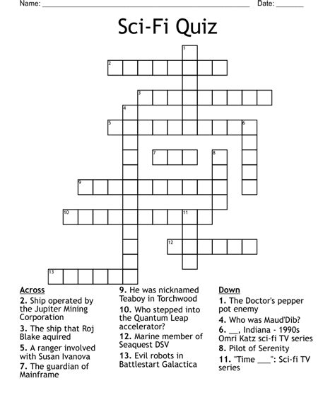 Mystery And Sci Fi Crossword Puzzles Crossword Puzzles