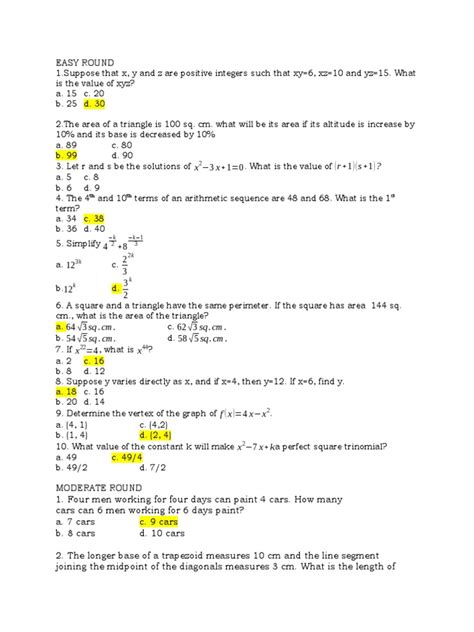 sci math quiz bee questions with answers pdf grade 10
