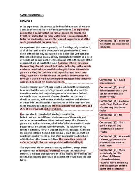 science experiment discussion example