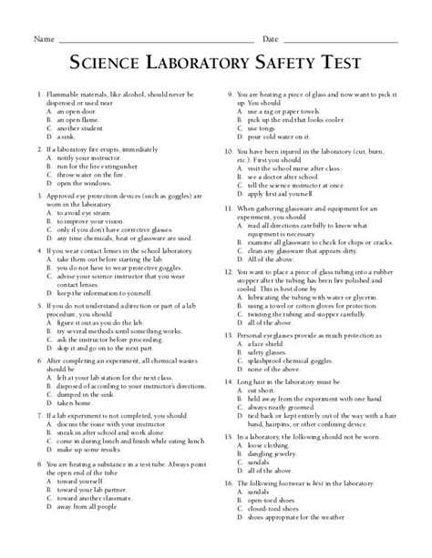 Science Lab Safety Test