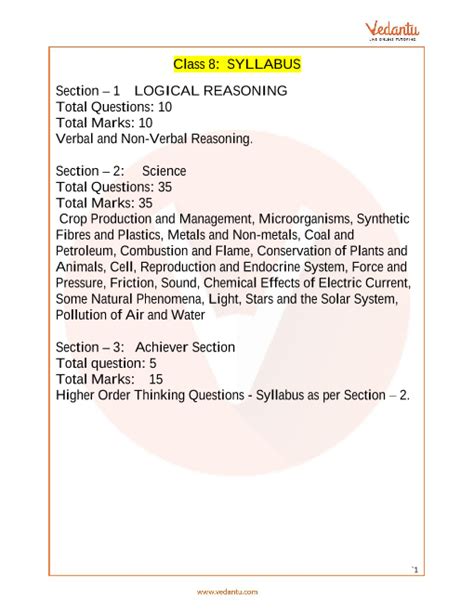 science olympiad syllabus for class 8