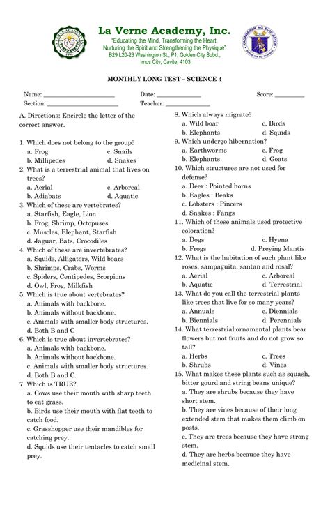science questions for class 4 with answers term 2