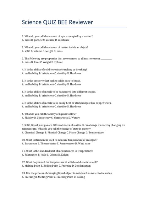 science quiz bee questions and answers pdf elementary