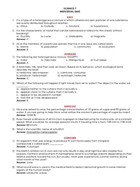 science quiz bee questions with answers pdf