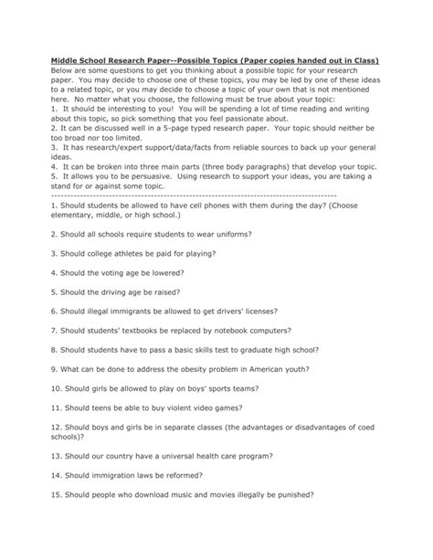 science topics to research for middle school