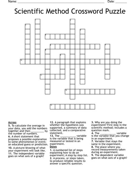 scientific method review worksheet crossword puzzle answers