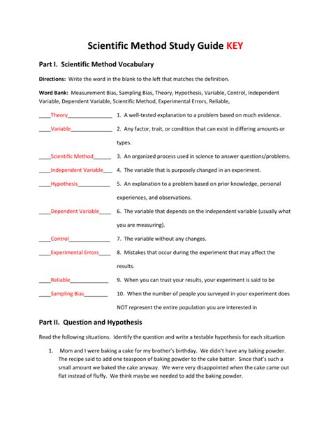 scientific method study guide answer key