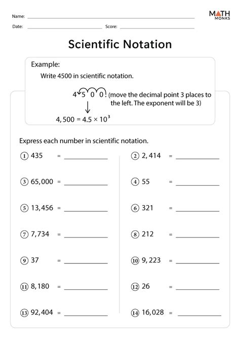 Scientific Notation Math Problems Worksheet