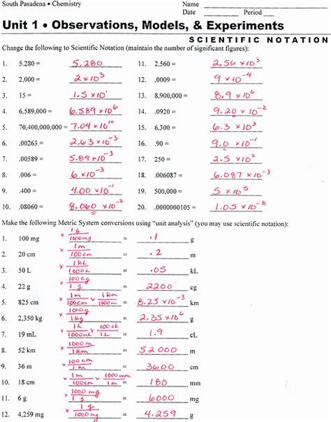 scientific notation practice worksheet answer key