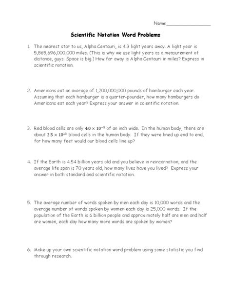 scientific notation word problems worksheet with answers pdf