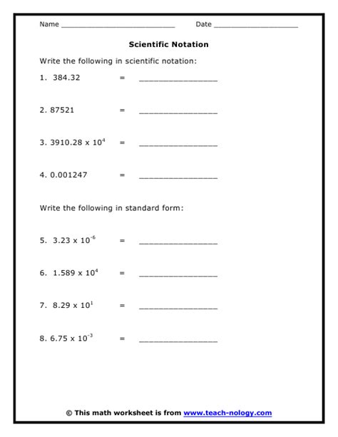 scientific notation worksheet answers key 8th grade