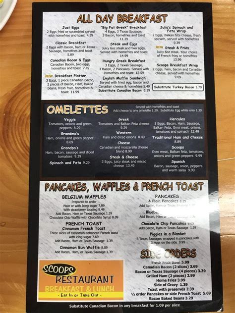Scoops Diner Menu