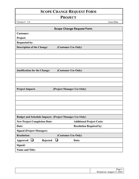 Scope Change Request Template