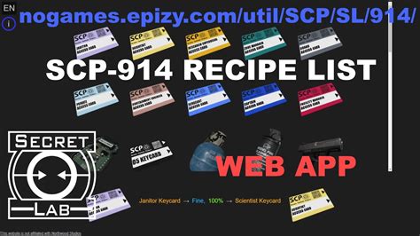 scp secret lab 914 recipes
