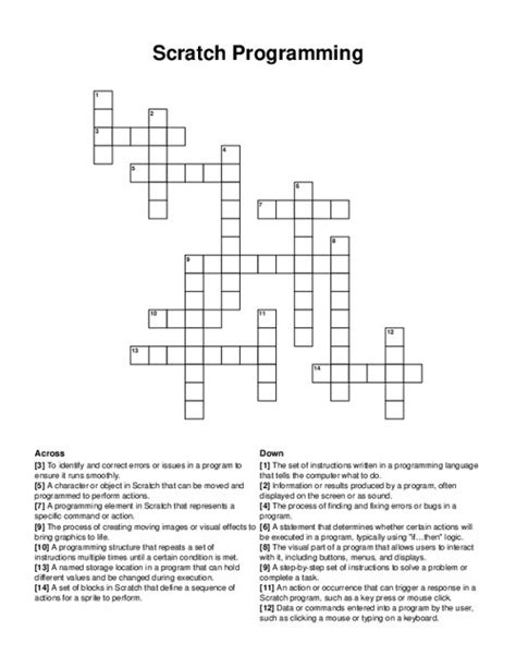 Scratch Programming Crossword Puzzle
