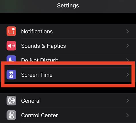 screen time in settings