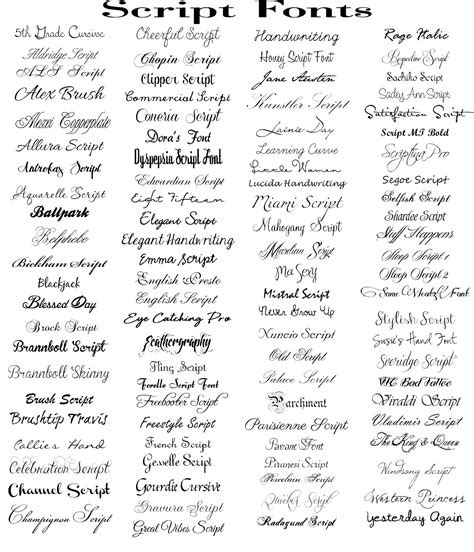 script font examples word