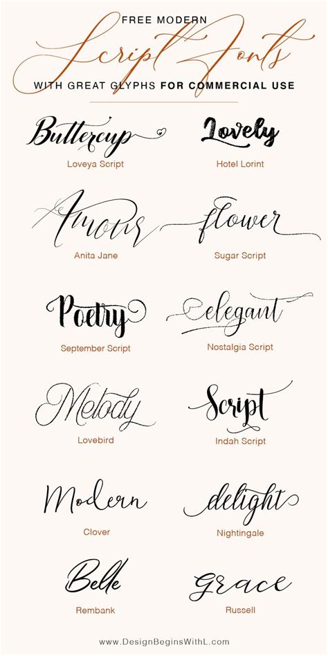 Script fonts with glyphs