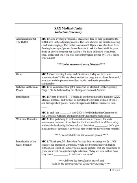 script for emcee in induction program