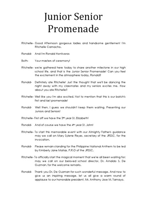 script for junior and senior promenade