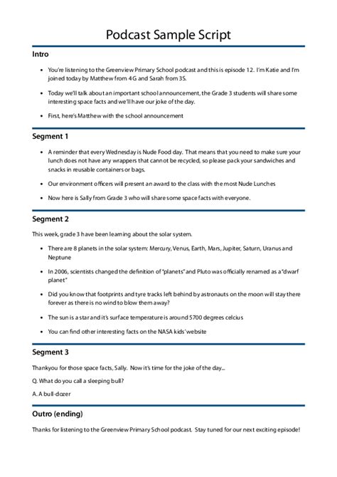 script podcast examples for students