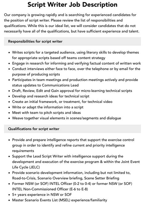 Script Writer Responsibilities