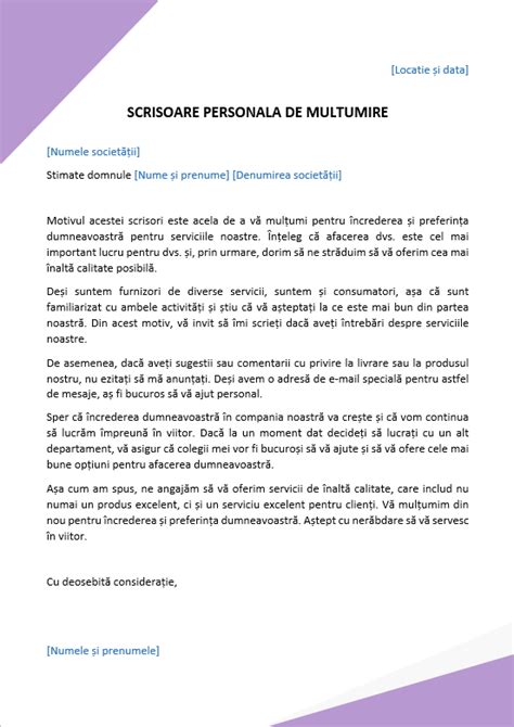 scrisoare de multumire