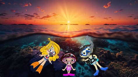 Scuba diving at sunset