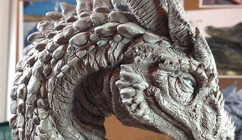 Caleb Dragon Head Sculpture - in marble finish. - Spirit of the Green Man
