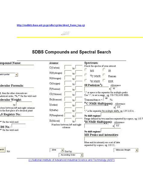 sdbs compounds and spectral search