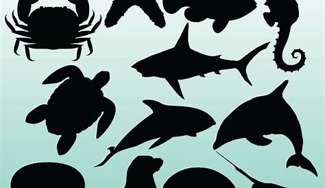 Sea animals silhouette set Stock Photo - Alamy