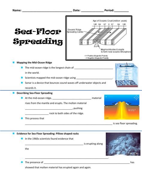 sea floor spreading worksheet answer key pearson education