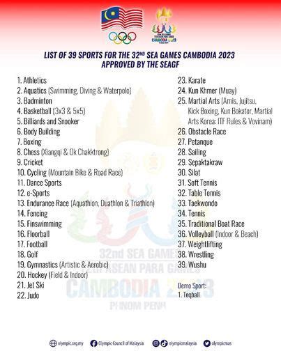 sea games sports list 2023