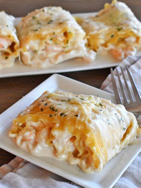 seafood lasagna roll ups with white sauce