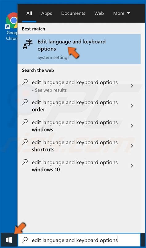 search edit language and keyboard options