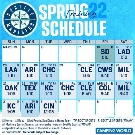 seattle mariners spring training schedule